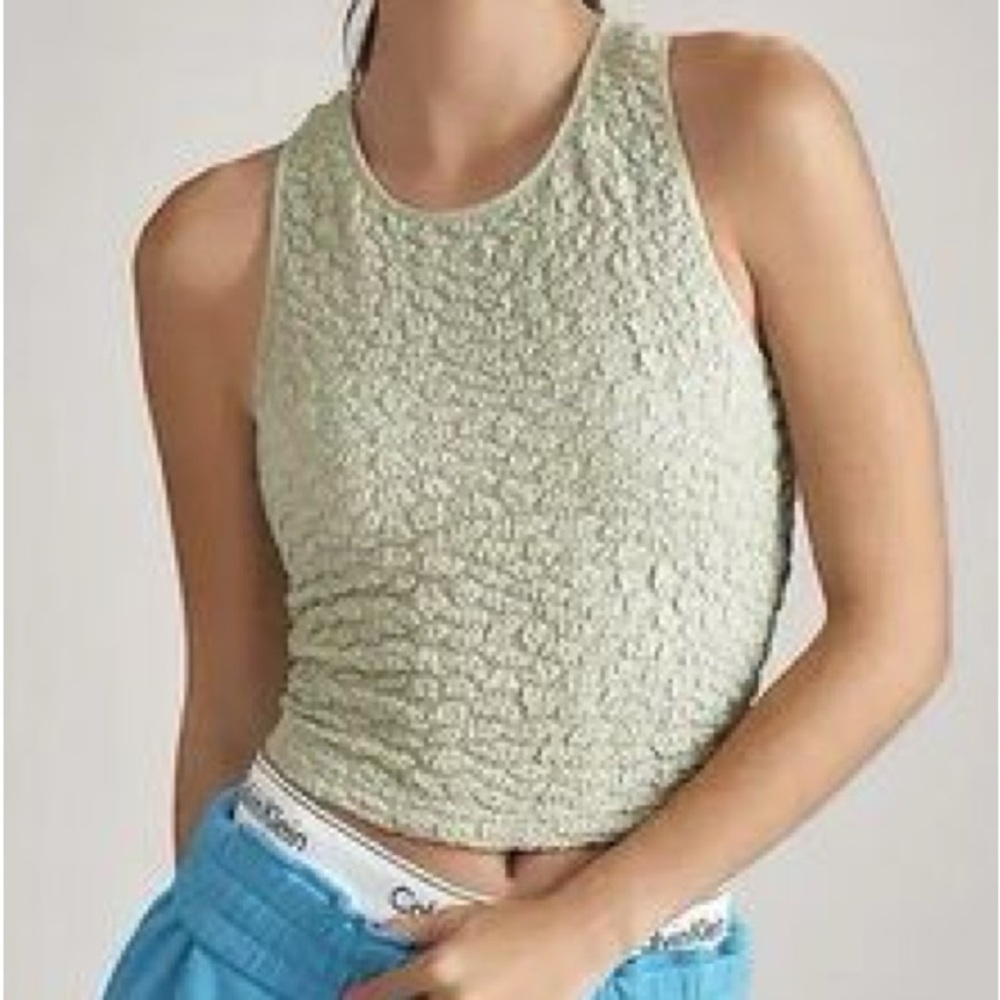 Anthropologie Textured Racerback Mint Sage Green Cropped Tank Top Size Medium